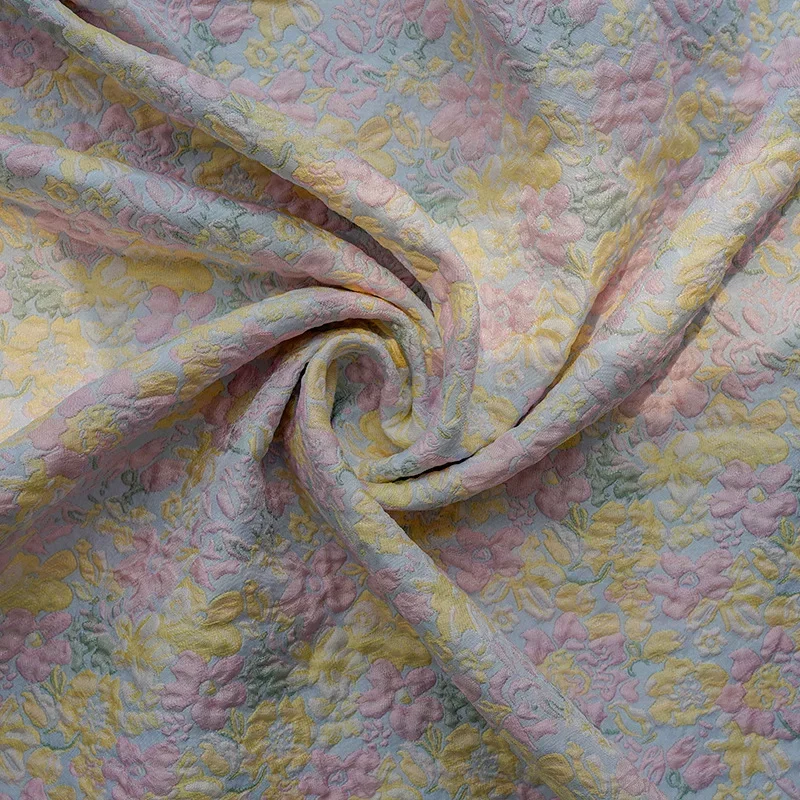 

Yellow Pink Relief Flower Jacquard Fabric Women's Dress Luggage Bag Decorative Sewing Fabric