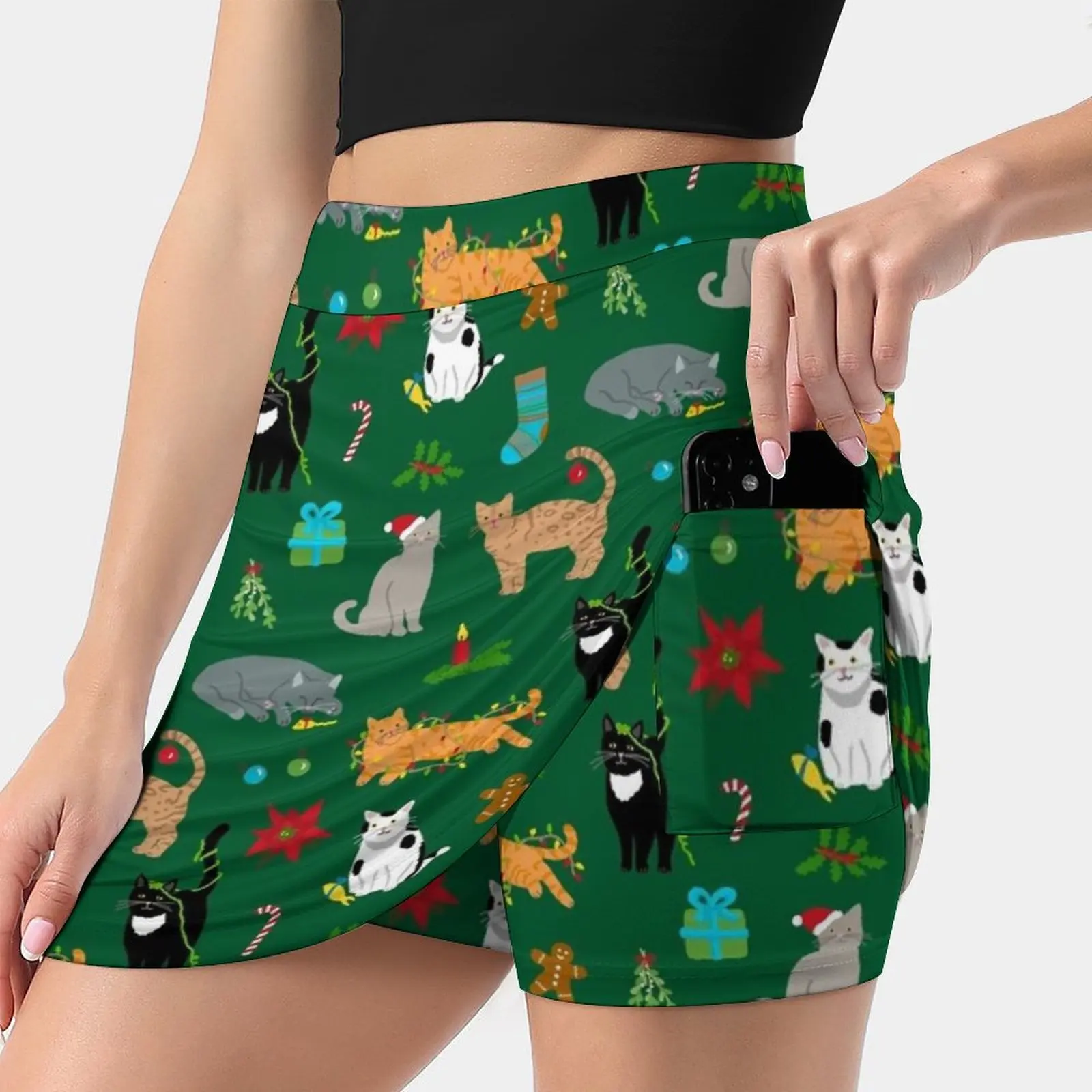 Christmas Cats Korean Fashion Skirt Summer Skirts For Women Light Proof Trouser Skirt Christmas Holidays Cats Cat Kitty