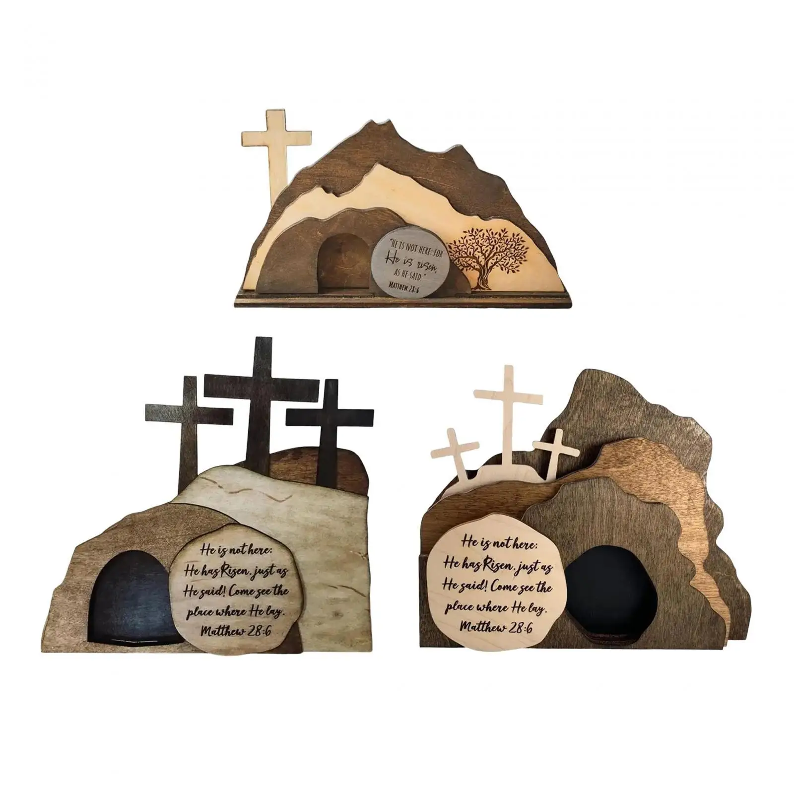 Grabfigur, Ostergeschenk, Kreuz-Dekoration, Kunsthandwerk, dekorative Osterszene, Holzdekoration, Ornament für Zuhause, Tischplatte, Schreibtisch