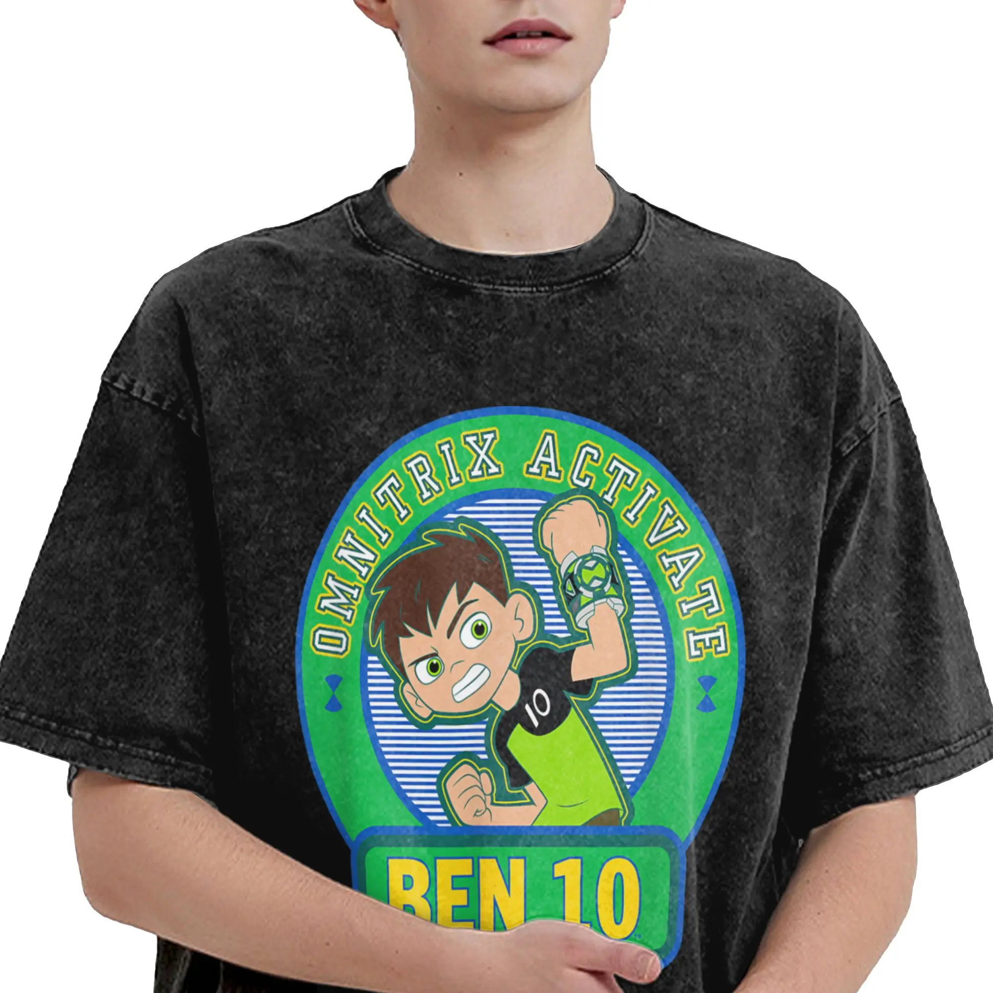 벤 10 외계인 애니메이션 티셔츠 남성 재미 있은 100% 코튼 티셔츠 라운드 넥 반팔 티셔츠 선물상의