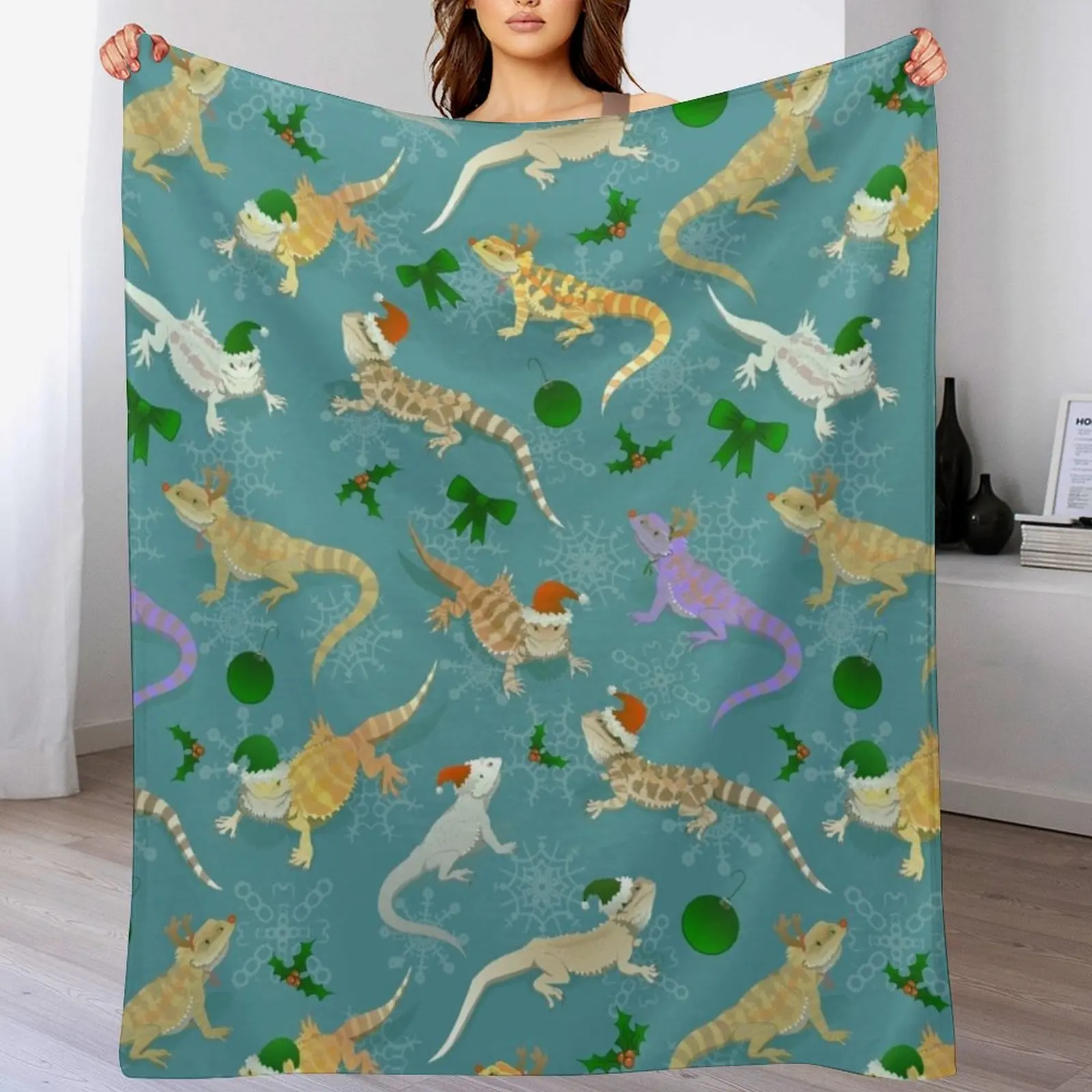 Bearded Dragon Christmas Holiday Throw Blanket Summer Nap Blankets