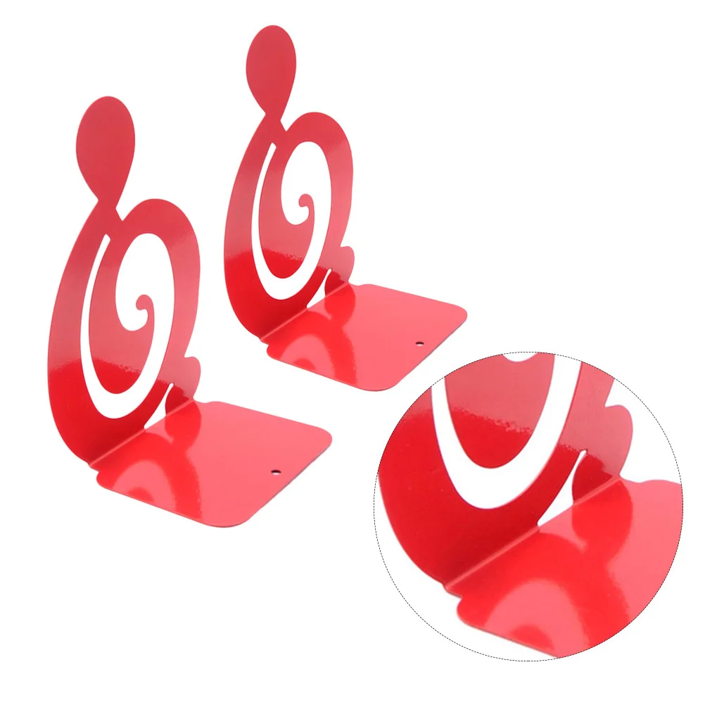 

A Pair Music Note Bookends Metal Desktop Stand Red Anti-Slip Book Support for Magazines Dvds Office Use Music Note Book Stoppers
