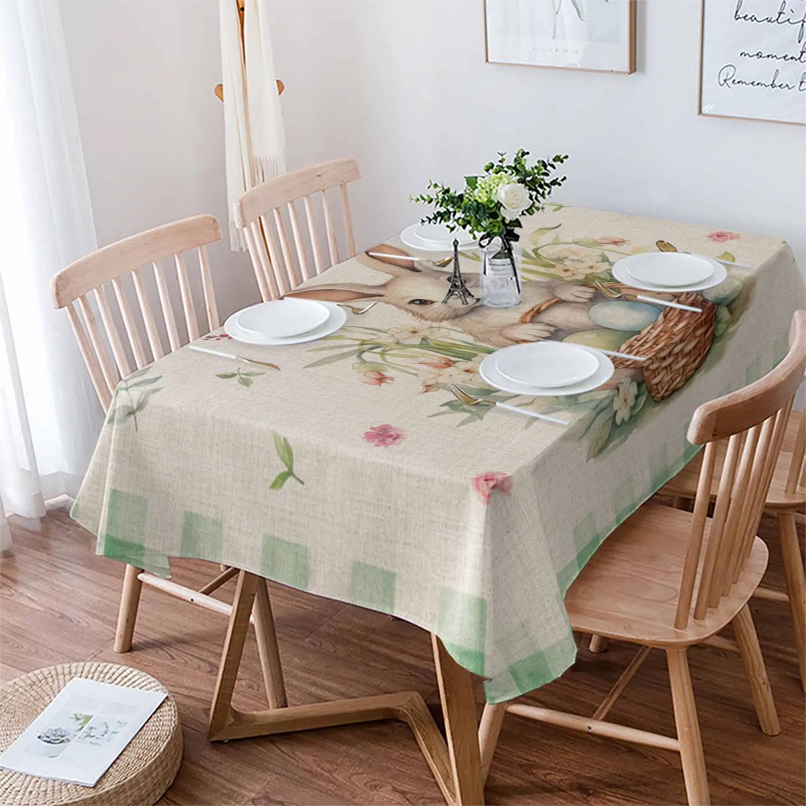 

Easter Rabbit Watercolor Flower Table Cloth Waterproof Dining Tablecloth Kitchen Decorative Party Table Cover