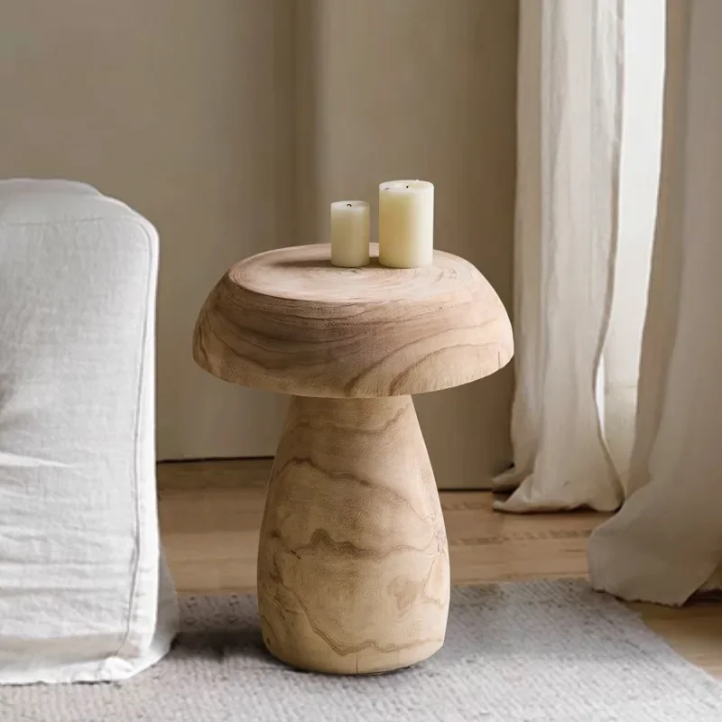 Wabi-sabi Wooden Coffee Table Japanese Vintage Side Table Living room Mushroom Art Home Decor Funiture Handcraft Bedside Stool