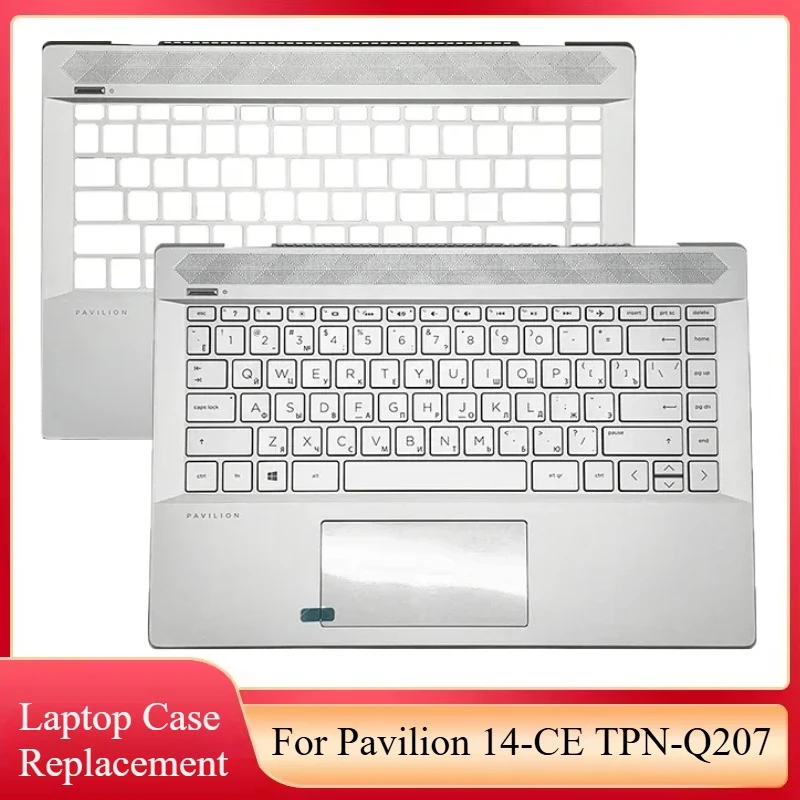 

Оригинальный новый чехол для ноутбука Pavilion 14-CE TPN-Q207, упор для рук, верхняя крышка с подсветкой русской клавиатуры, серебристый чехол