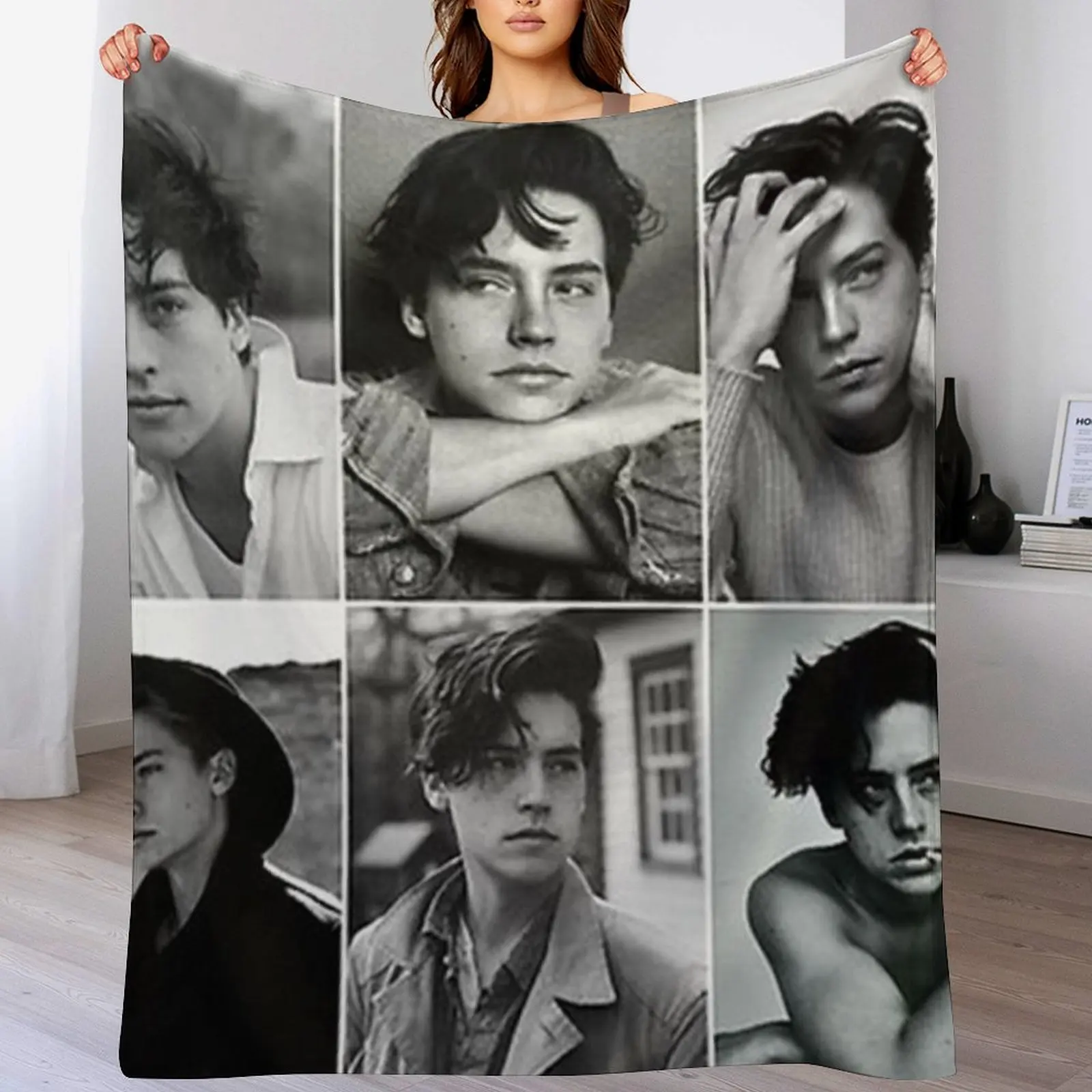 cole sprouse black and white poster Throw Blanket Flannel Fabric Soft Plush Plaid warm for winter Blankets