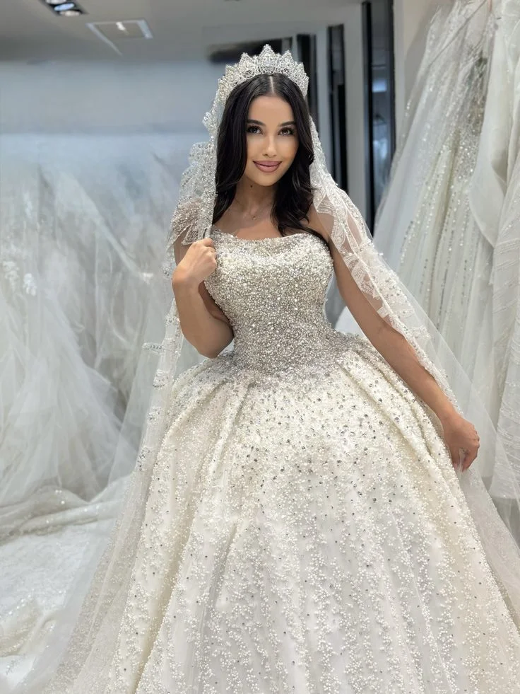 Exquisite Lace Crystal Bead Decoration For Women's Wedding Dress Sexy Off Shoulder Ball Bridal Gown Vestido De Noiva Customized