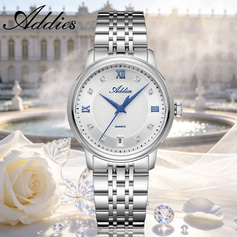 ADDIES Business Watches for Women AW25913 Sapphire Glass Czech Rhinestone Waterproof Ladies Watches Stainless Steel Wristwatch