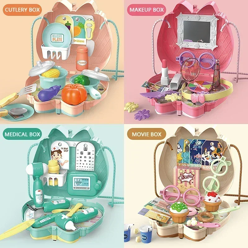 Set per trucco per ragazze con borsa a tracolla Giochi di finzione Kit da dottore Borsa da viaggio Gioca con il cibo Giocattolo Set da gioco per gelato per bambini Regali per bambini