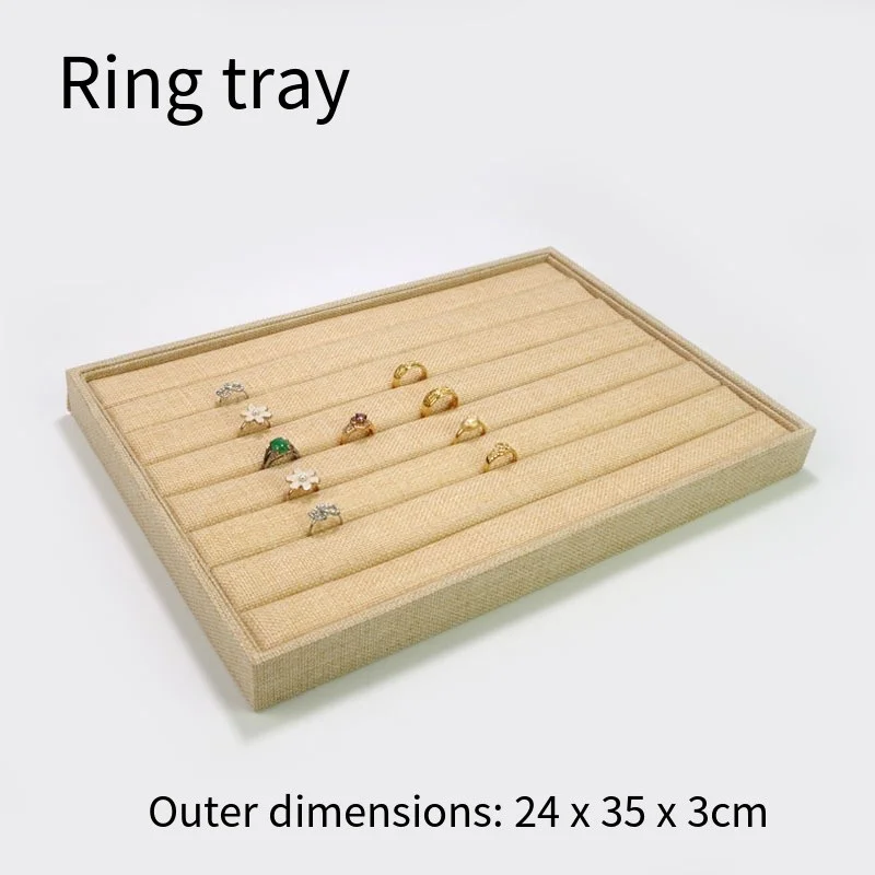 Baki Pajangan Perhiasan Linen Elegan untuk Cincin Anting Kalung Liontin Gelang, Kotak Hadiah untuk Pernikahan/Butik/Organizer Rumah