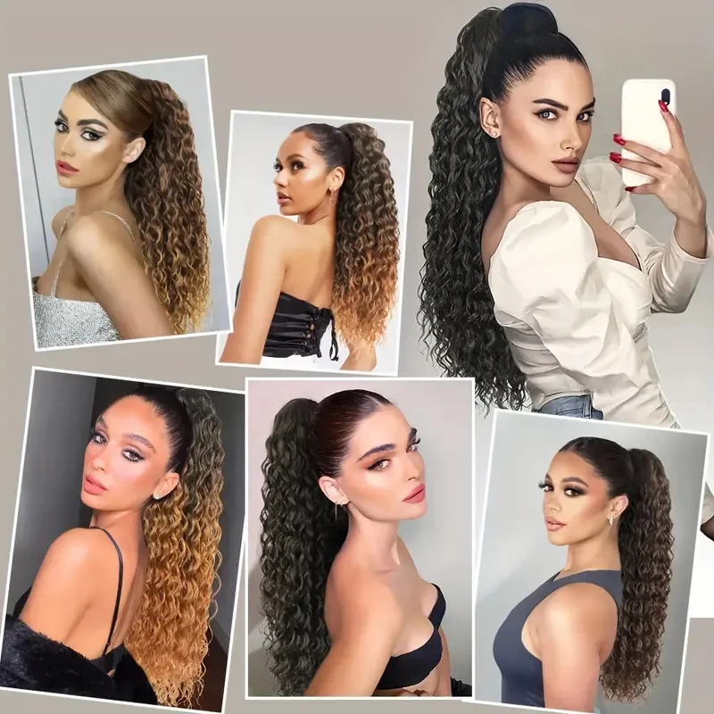 WIGSIN Synthetic 24Inch Long Deep Water Wave Curly Ponytail Hair Extension Drawstring Afro Kinky Hairpiece for Women image 6