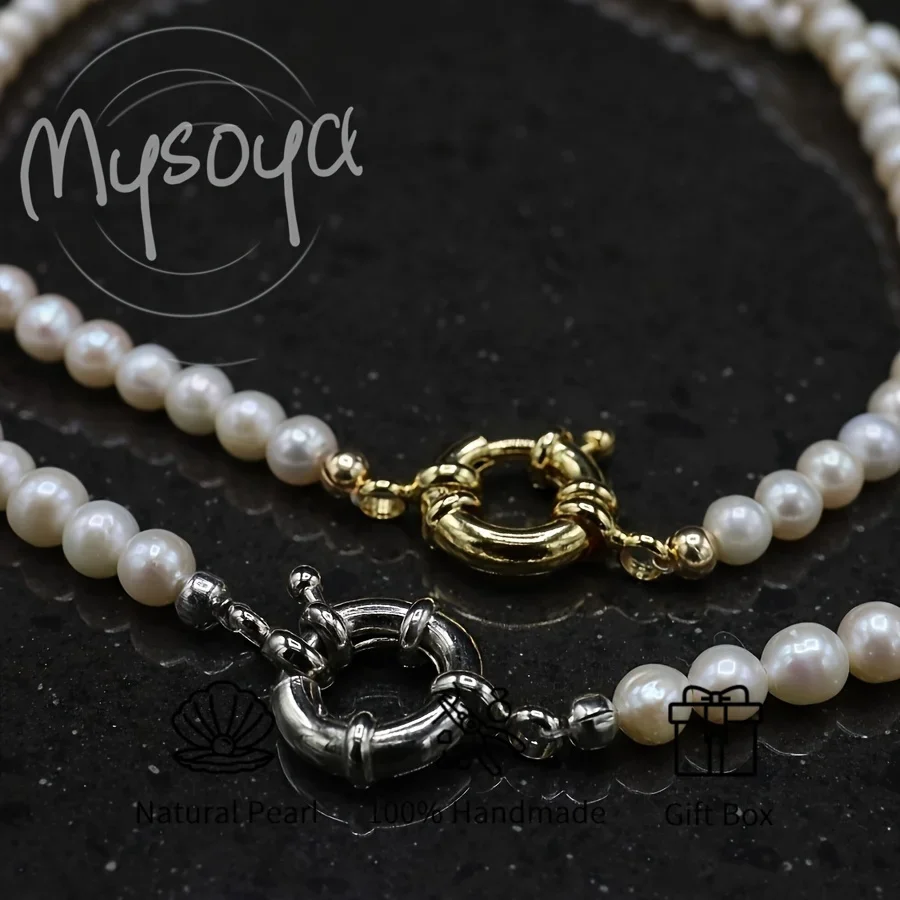 

MYSOYA Freshwater Pearl Necklace 5-6mm Pearls Unisex Gift Box Perfect For Birthday Anniversary Wedding Valentines Day Gift