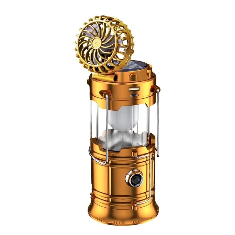 

New Design Rechargeable Solar Led Hiking Lamp With Fan Outdoor Camping Retractable Emergency Light With Hanging Hook