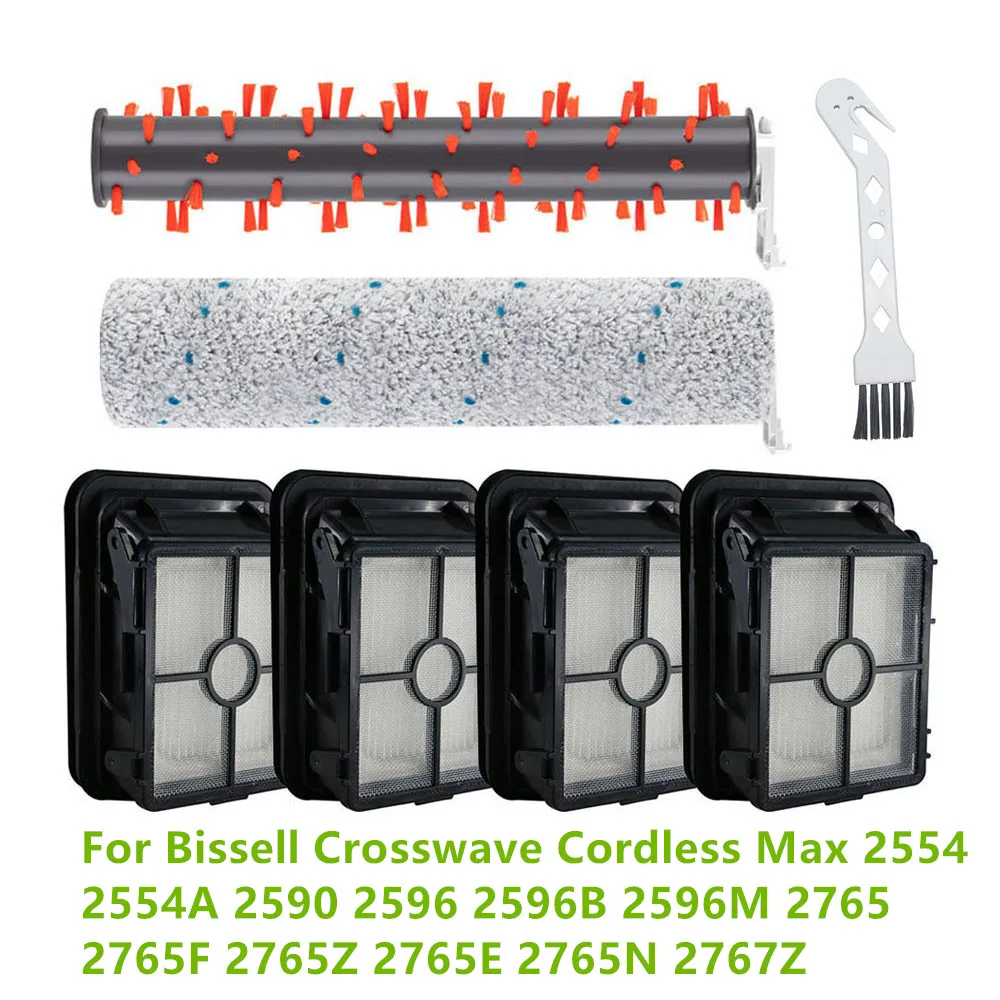 For Bissell Crosswave Cordless Max 2554 2554A 2590 2596 2596B 2596M 2765 2765F 2765Z 2765E 2765N Hepa Filter Main Roller Brush