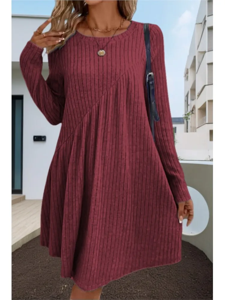 เดรสไหมพรมแฟชั่นสำหรับผู้หญิง แขนยาว คอกลม สไตล์ลำลอง ทรงหลวม สไตล์โบฮีเมียน เหมาะสำหรับวันหยุด เสื้อผ้าผู้หญิง Y2k รุ่นใหม่