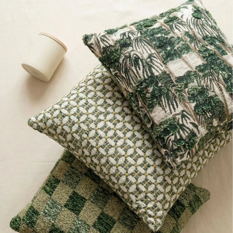 Green Chenille Pillows Forest Style Tree Cushion Case Modern Check Decorative Pillow Cover For Sofa Chair Home Decorations