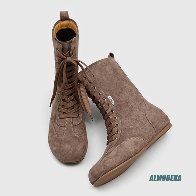 Men's Suede Mid-Calf Lace-Up Boots Round Toe Flat Heel Casual Daily Commute Autumn Winter Street Style Fashion Shoes 2026 New