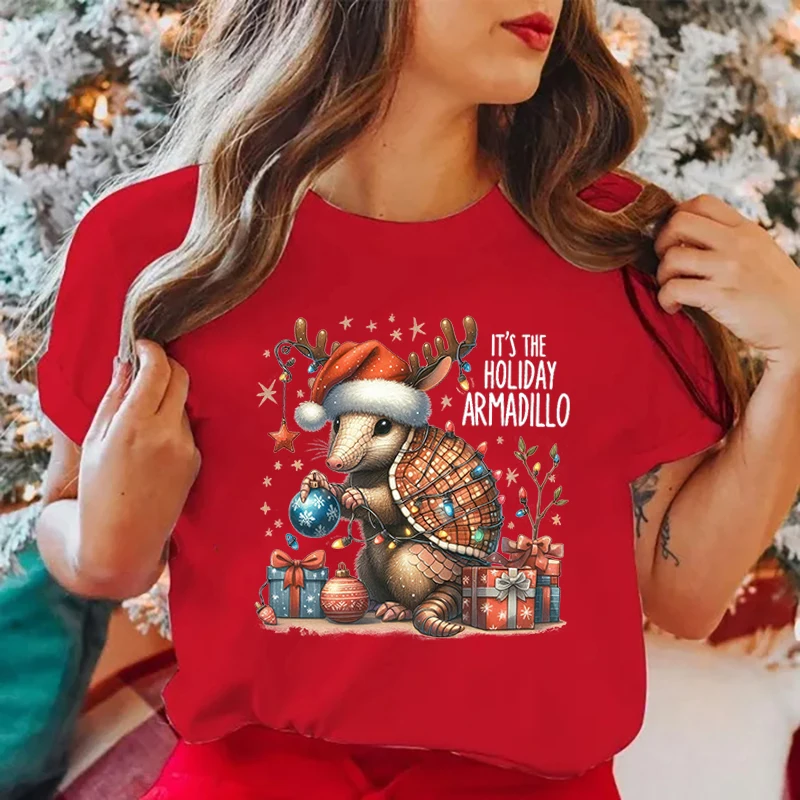 

New Christmas It'S The Holiday Armadillo Print T-Shirt Men Women Fashion Short Sleeve Casual Summer Tops Tees