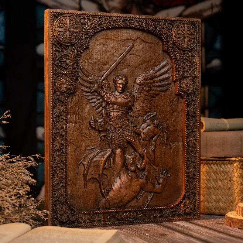 Vintage Archangel Michael Defeated Satan Plaque Living Room Bedroom Home Decor Mural Saint Michael Statues view 5