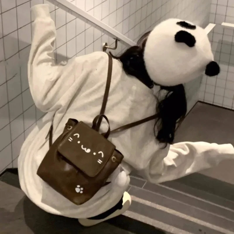 Women's Handbags Cat Symbol Backpacks Y2K Korea Japan INS Cute Girl Backpack Back To School High Capacity Cat Pendant Backpacks
