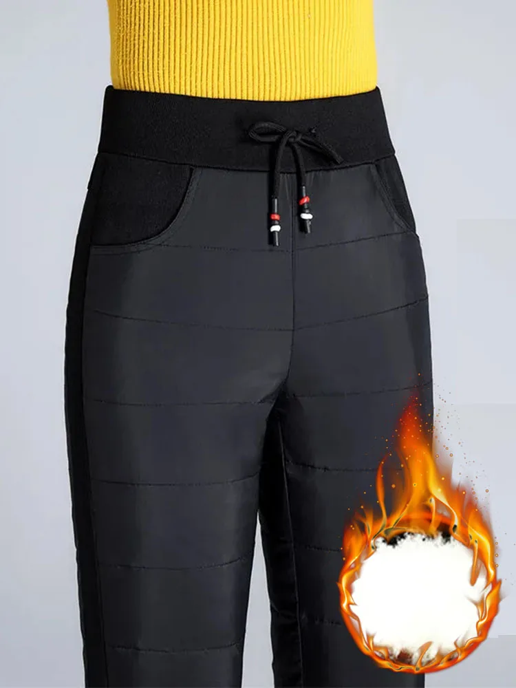 Korean Snow Wear Duck Down Cotton Pencil Pants Hight Waist Lightweight Casual Mom Slim Trousers Oversized Women Warm Pantalones