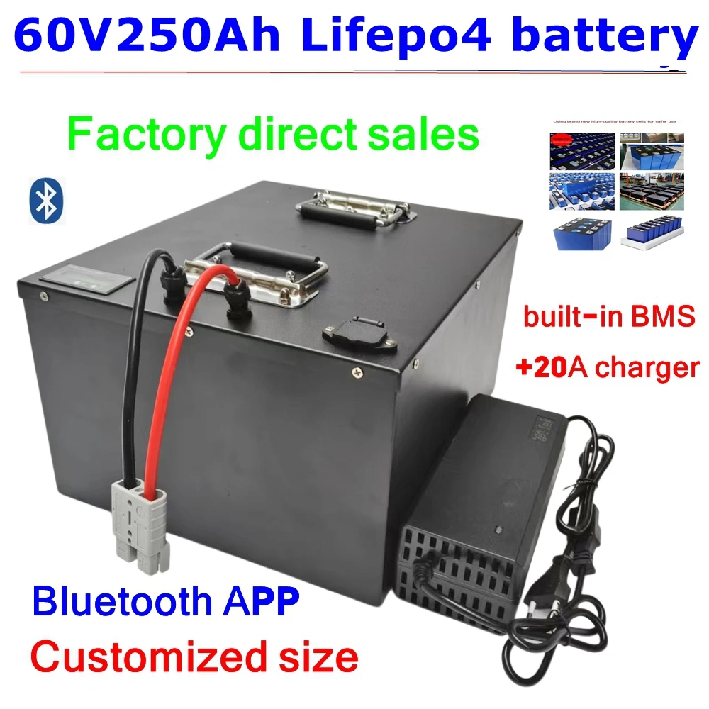 

LL-60V 250Ah lifepo4 battery Lithium Rechargeable BMS 20S deep cycle for 7200W bicycle bike scooter Motorcycle + 20A charger