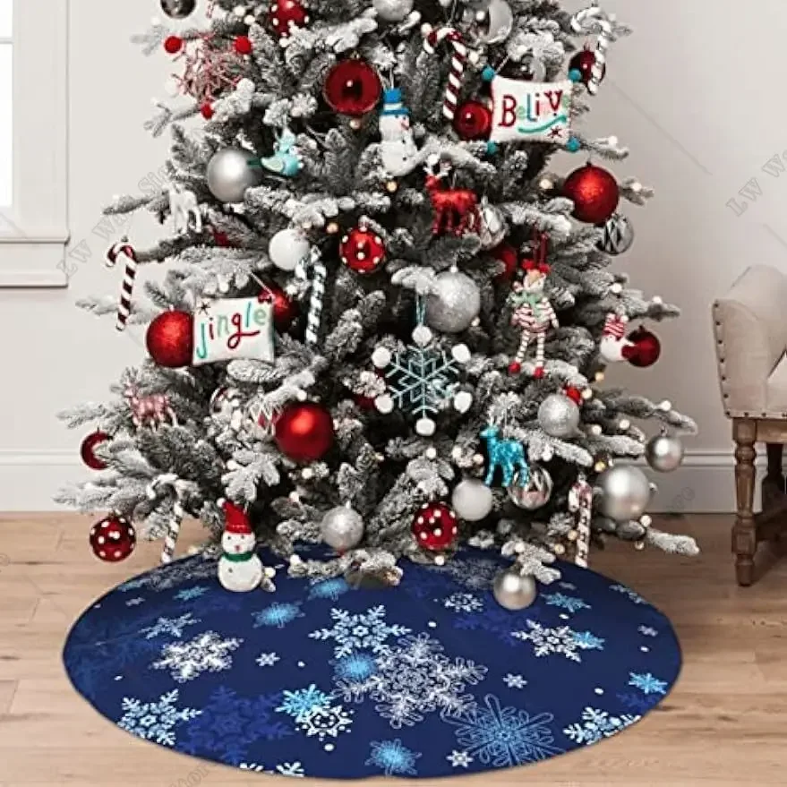 Snowflakes Blue Christmas Tree Skirt 30/36/48 Inch Large Xmas Tree Mat Traditional Tree Ornaments Holiday Party Decoration