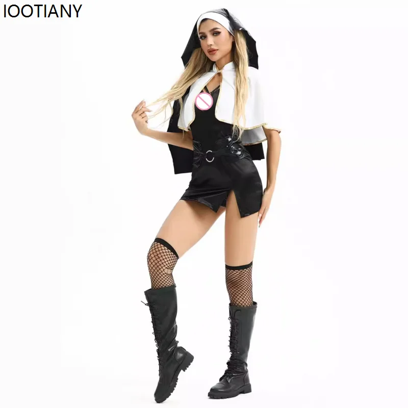 Halloween Sexy Christian Nun Cosplay Costumes Women Adult Religious Preacher Fancy Dress Carnival Party Drama Stage Dress Up New