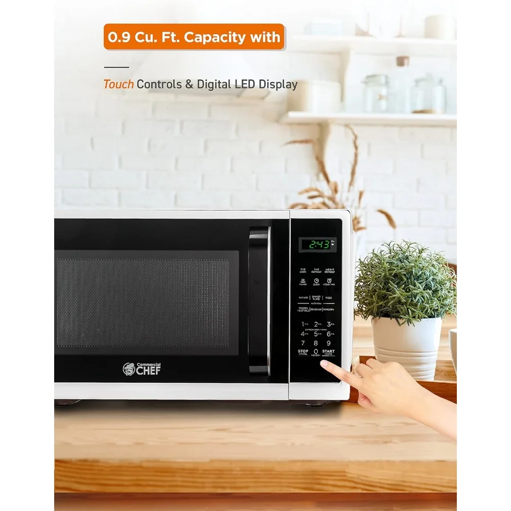 Micro-ondas pequeno com alça de aperto, 0,9 pés cúbicos, display digital 900W, fechadura e temporizador de cozinha, branco