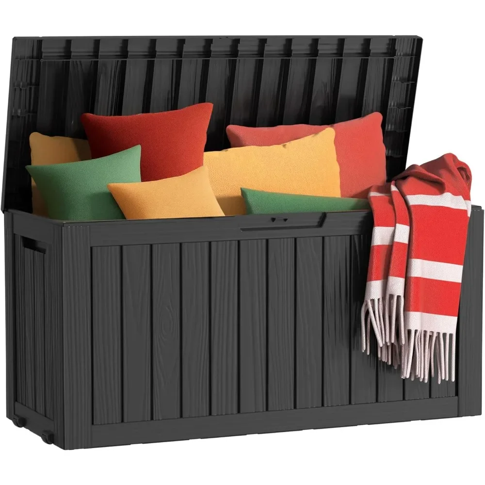 

Водонепроницаемый уличный ящик для хранения объемом 180 галлонов, устойчивый к УФ-излучению, из полимерной смолы, с гидравлическим механизмом для повышения устойчивости.