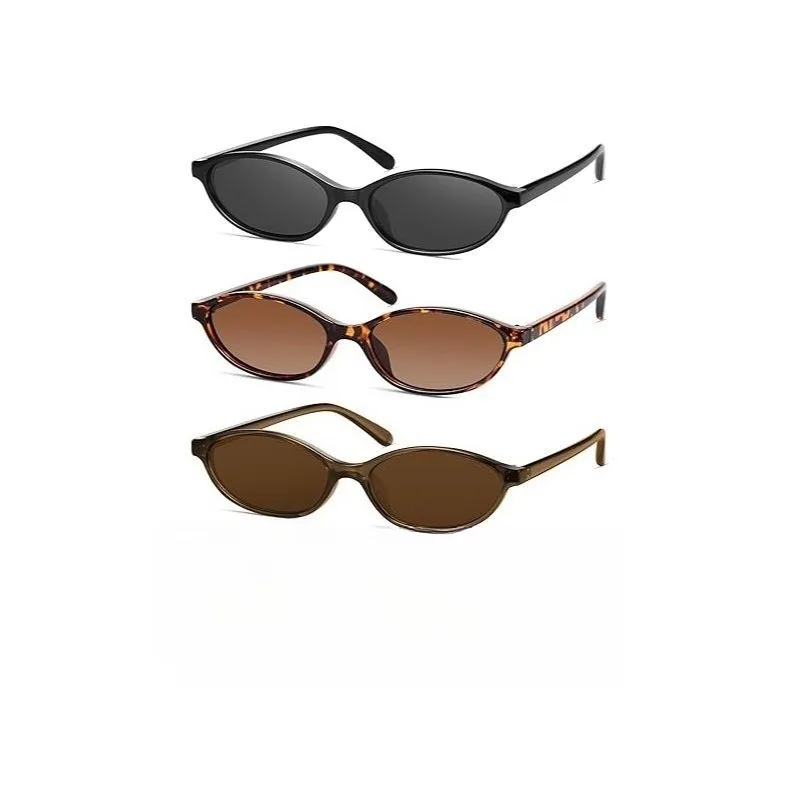 3-teilige ovale Cat-Eye-Sonnenbrille im Retro-Stil für Damen, modische schmale UV-Schutzgläser