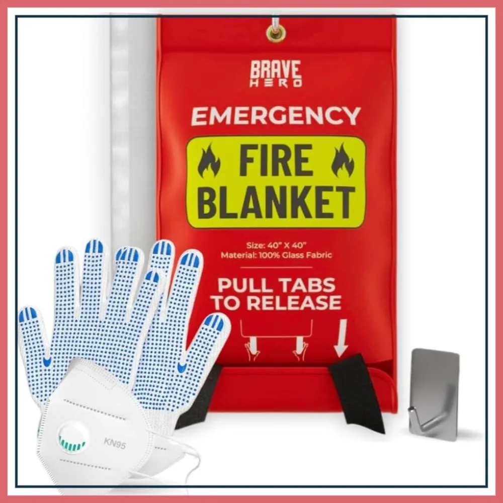 

Fire Safety Kit: Kitchen Fire Blanket with Gloves & KN95 Masks, Emergency Fire Suppression Blanket