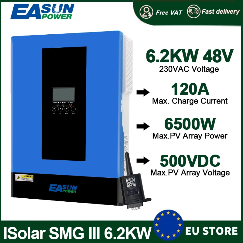 EASUN POWER 6.2KW 4KW 2KW MPPT Solar Hybrid Inverter48V 24V 12V Off Grid Max 500VDC Pure Sine Wave Charger with Wifi RS485 RS232