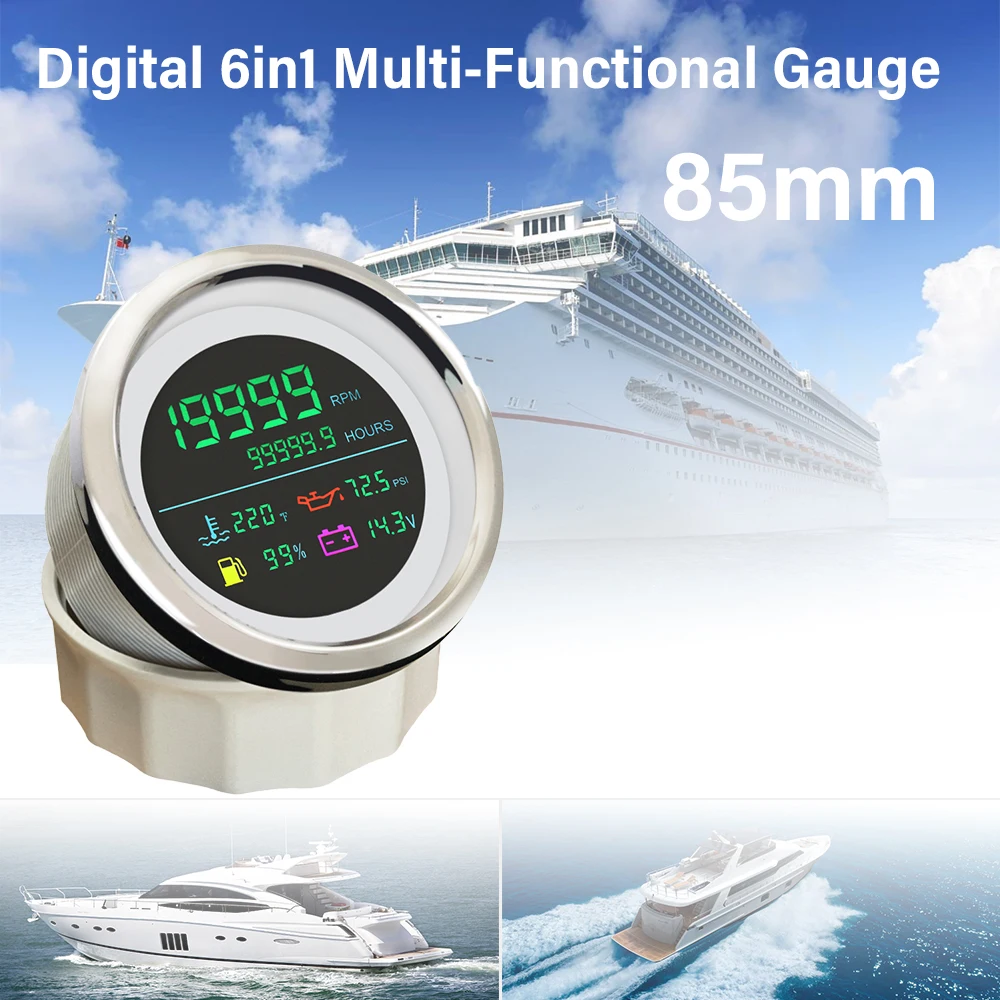 

Многофункциональный прибор Rhaxel 85 мм 6-в-1: тахометр, указатель уровня топлива, температуры воды, давления масла, вольтметр для лодок, автомобилей, мотоциклов