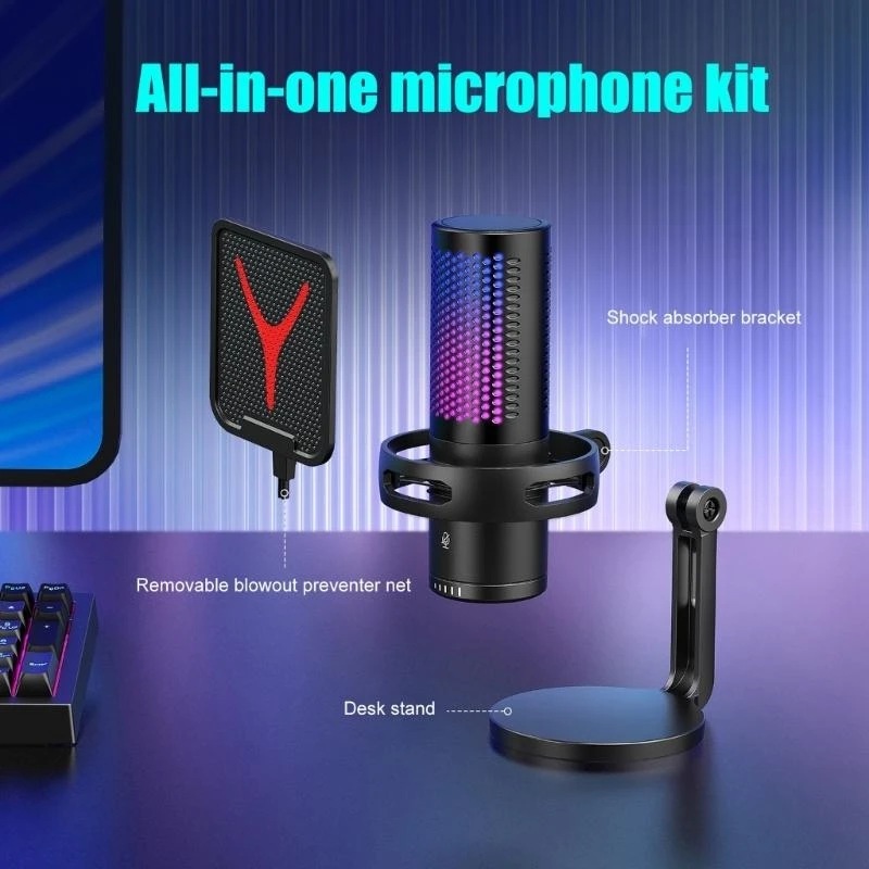 Microfone condensador USB com suporte para PC Gaming Streaming Podcasting 83CE