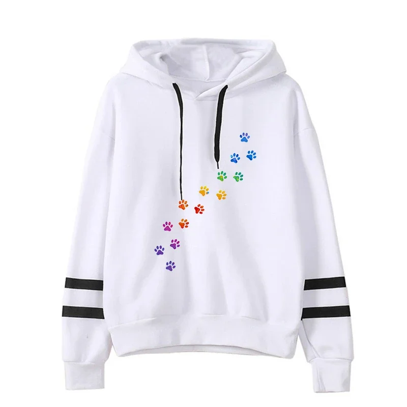 

Women's Hooded Sweatshirt Fashion Casual Ladies Long Sleeve Dog Paws Printed Hoodies Spring Autumn Female Loose Pullover