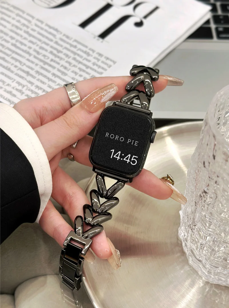 الحب القلب حزام معدني لساعة أبل se 40 مللي متر الفرقة 44 مللي متر 45 38 41 42 49 مللي متر سيدة سوار ل iWatch سلسلة 9 الترا 8 7 6 5 4 3