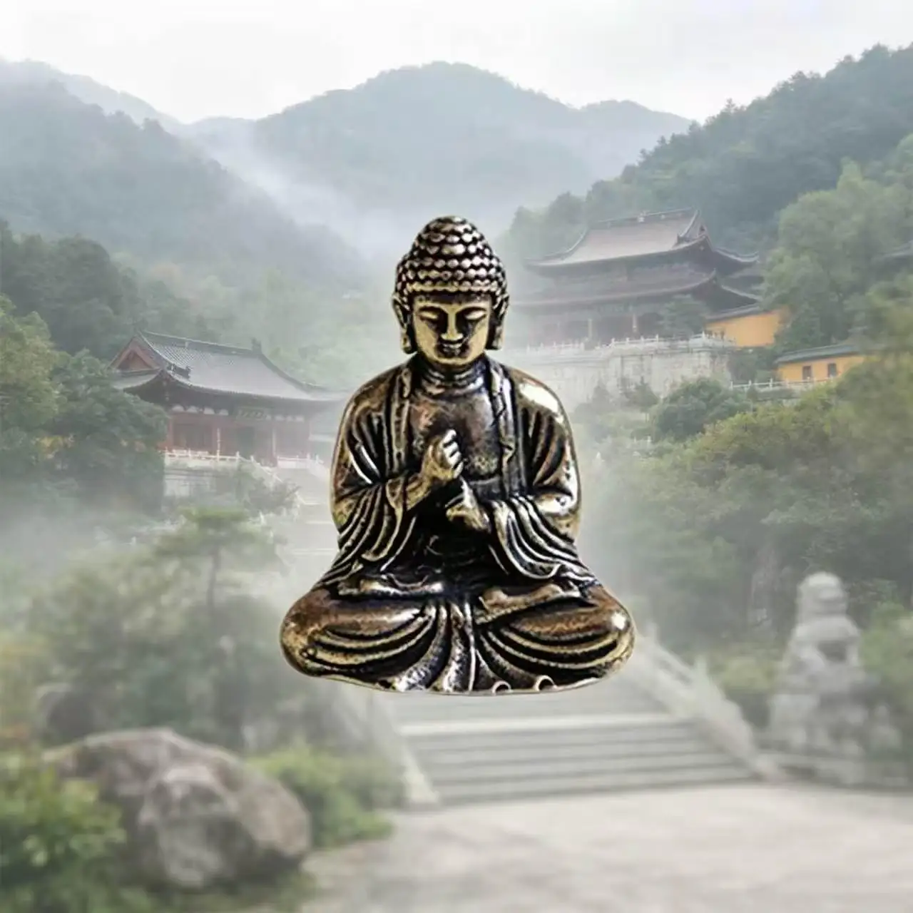 Nova Chegada: 1 peça de Mini Estátua de Buda Sentado em Latão Retrô, Ornamento Portátil para Mesa, Decoração para Casa e Escritório