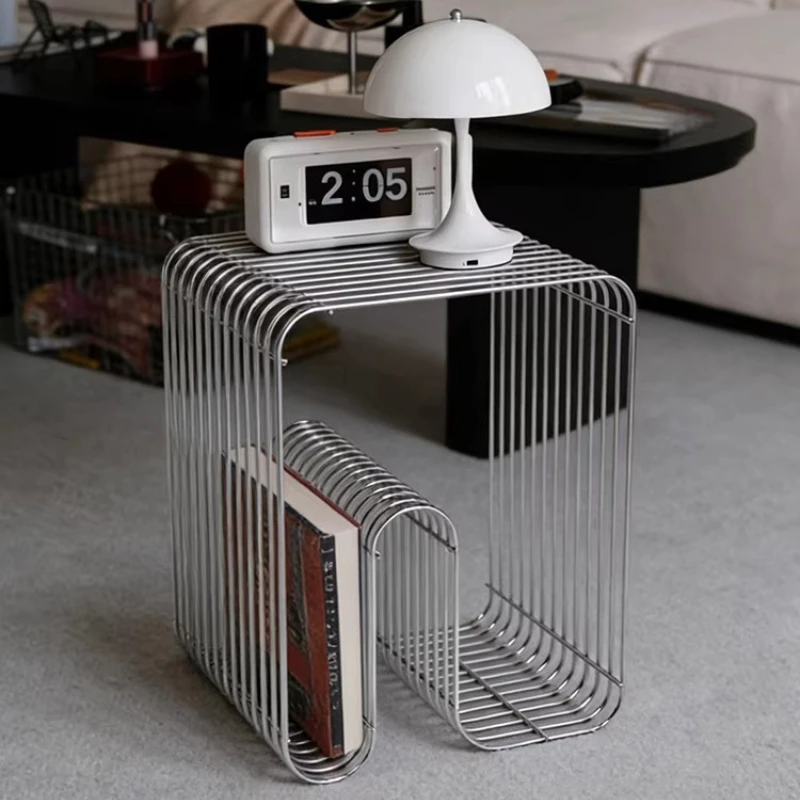 Modern Minimalist Metal Side Table Bauhaus Style Bedside Storage Sofa End Table for Living Room Sleek Industrial Magazine Holder image 4