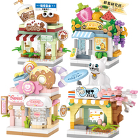 NEW Restaurant Dessert Coffee Pet Fruit Store Street View Food House Building Blocks Kit Girls Bricks Model Kids Toy Children