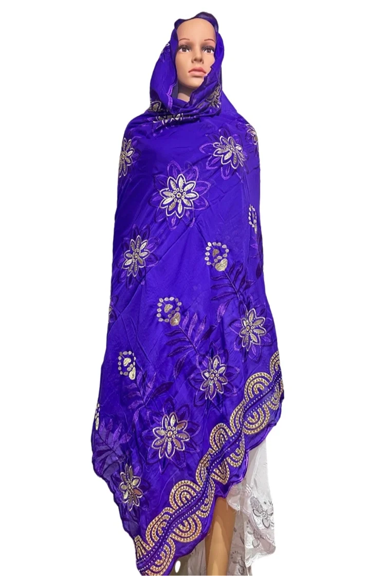 Dubai African Muslim Shawl Wrap Cording Embroidery Scarf  High Quality Hot Sales Muslim Scarf 100% Cotton Big Scarf AfricanWomen