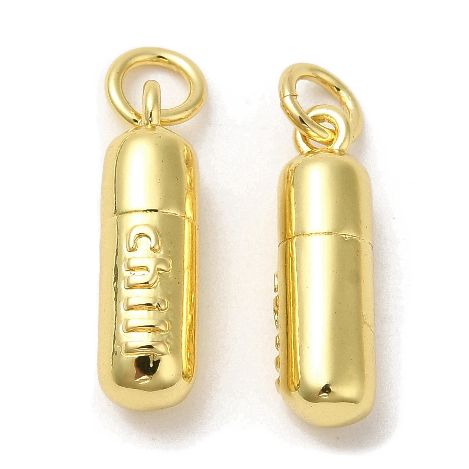 

10pcs Brass Pill Shape Word Chill Charms Pendants with Jump Ring Real 18K Gold Plated for Jewelry Making Bracelet Necklace Gifts