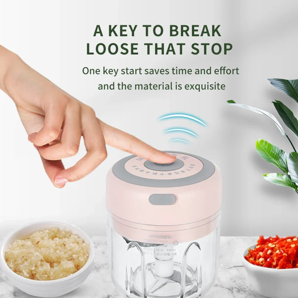 100/250mL Mini Electric Garlic Chopper USB Charging Ginger Masher Machine Sturdy Durable Chili Vegetable Crusher Kitchen Tool