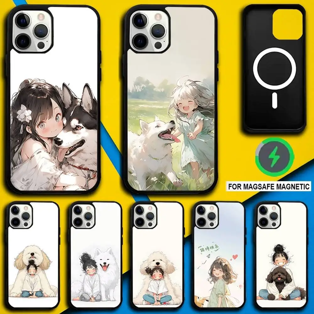 

Kid Girl Cute Dog Phone Case For iPhone 17,16,15,14,13,12,11,Pro,Max,Plus,Mini,SE4,E Magnetic Magsafe Wireless Charging