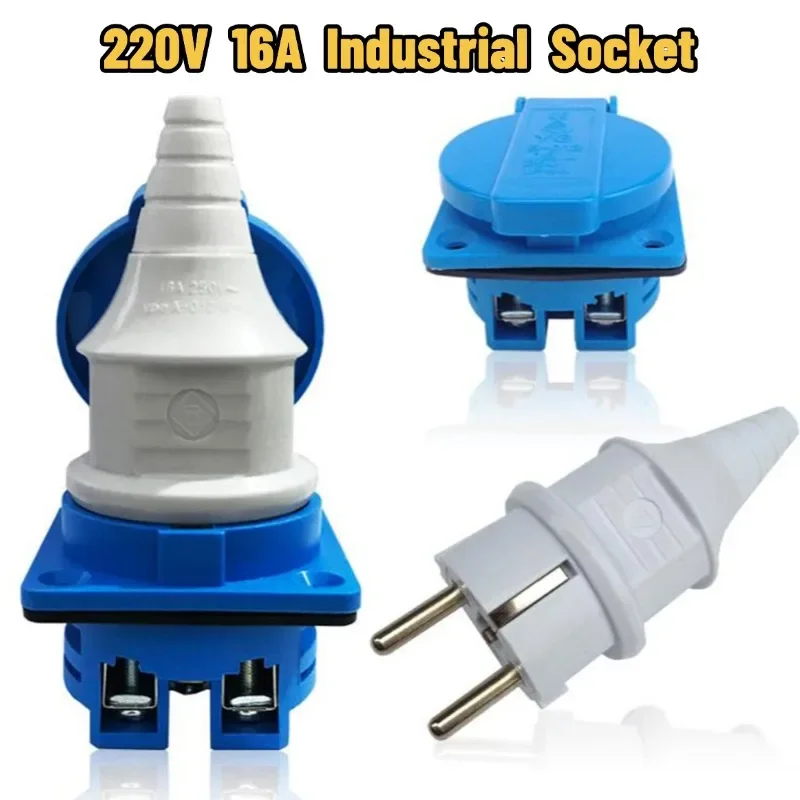 1PCS Industrial Waterproof Socket European Socket Copper European Plug 220V 16A Electric Power Connector Waterproof Dustproof