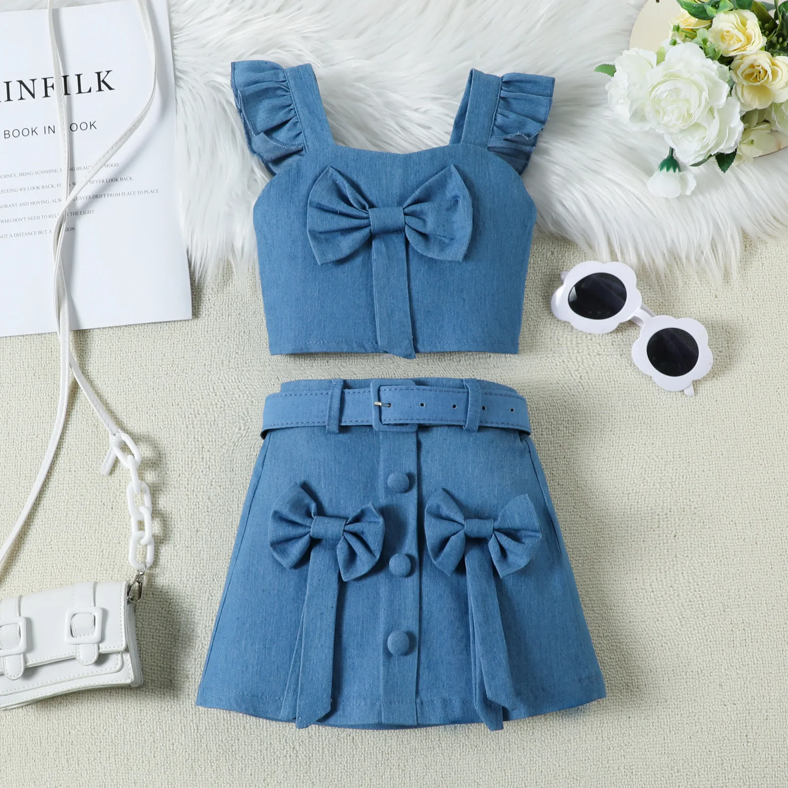 

2025 Одежда для малышей, летний комплект одежды для девочек, топ с короткими рукавами и юбка, комплект из 2 предметов, детский комплект для 2, 3, 4, 5, 6 7 лет