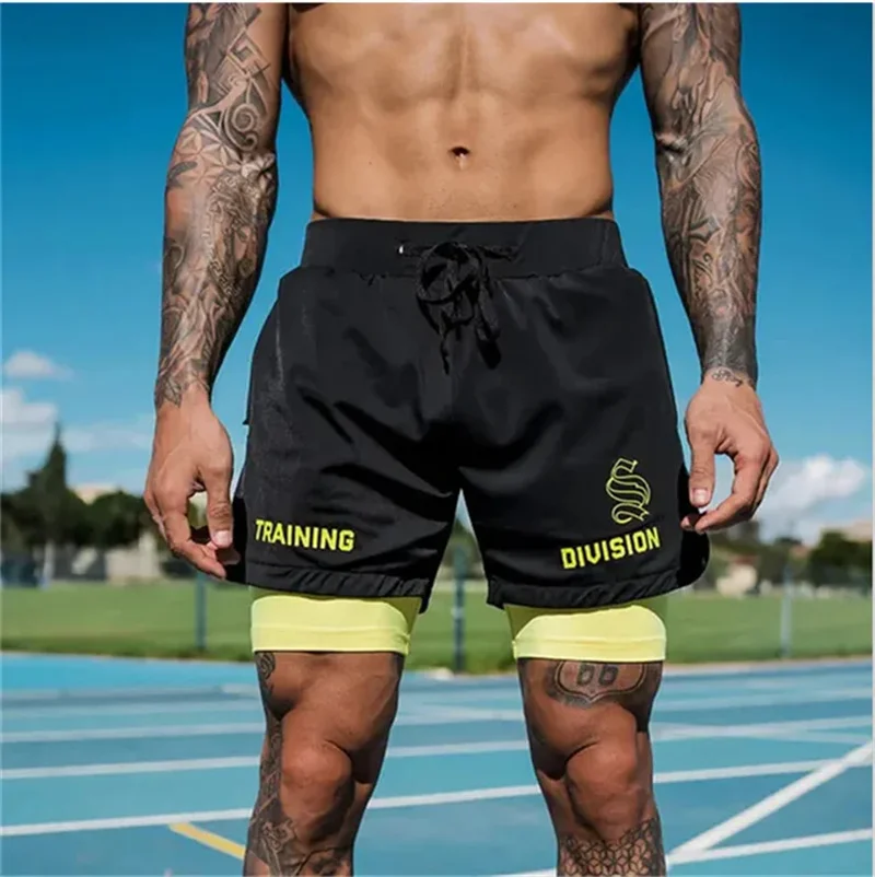 Estate 2 in1 tasca con cerniera pantaloncini sportivi casual da uomo pantaloncini a due piani jogger pantaloncini da palestra ad asciugatura rapida pantaloncini da basket da uomo Fitness