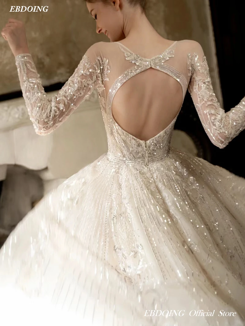 Robe de mariée A-ligne en dentelle perlée, manches longues avec trou de clé dans le dos, sur mesure, plus TANVestiEducational De Noviass, la plus récente