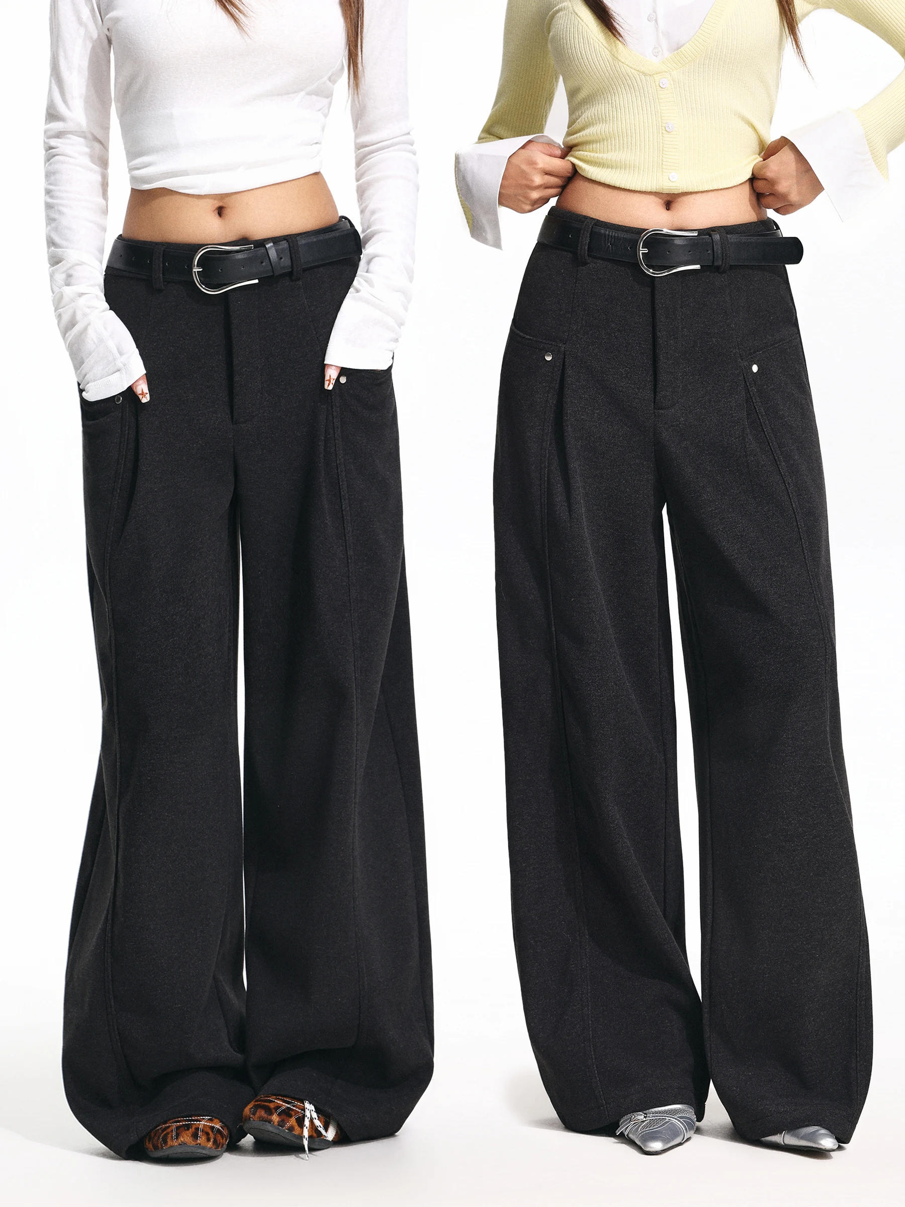 

Женские зимние брюки с высокой талией, прямые, шерстяные, свободного кроя, широкие, повседневные, модный дизайн