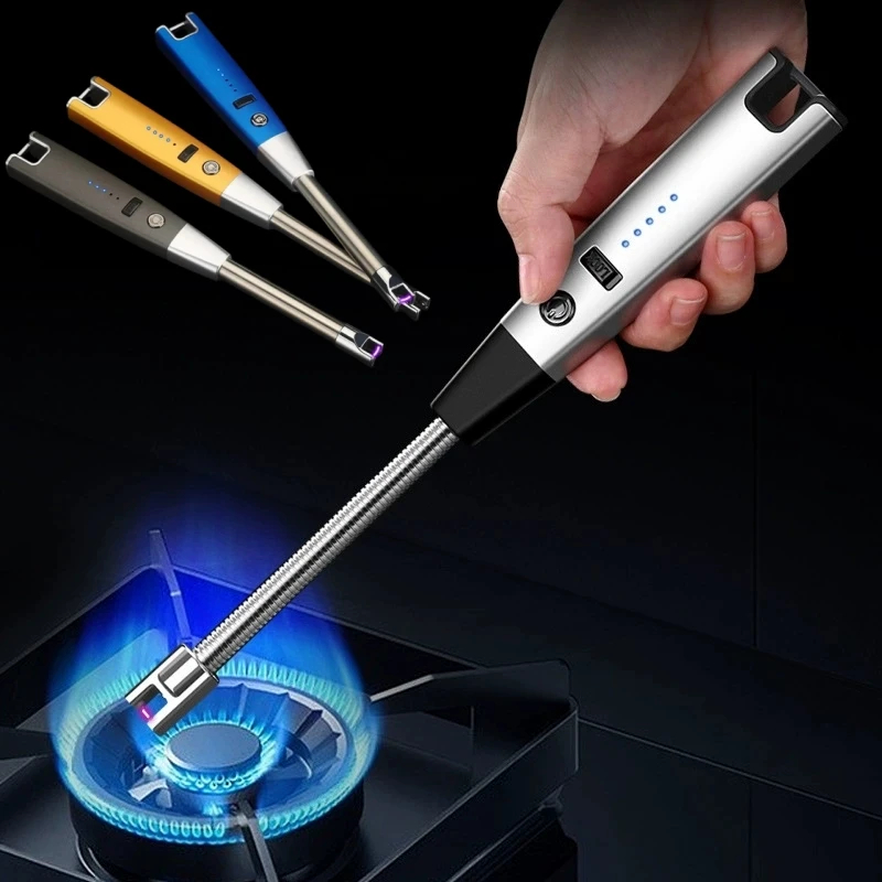 Windproof Rechargeable Arc Lighter Metal Plasma Arc Outdoor Camping Gas Stove Aromatherapy Candle Long Handle Lighter